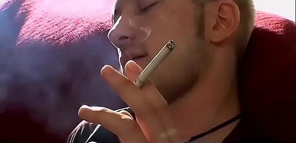  Sweet looking Jacob Wright smokes a cigar while wanking